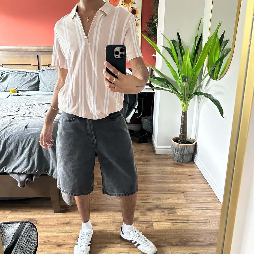 TOPMAN PINK STRIPED SHORT-SLEEVE DRESS SHIRT - XL